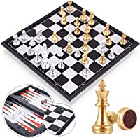 Peradix Juego de Ajedrez Magnético Plegable de 32 x32CM con Ajedrez- Damas y Backgammon- 3 en 1 Juego de Tablero de…